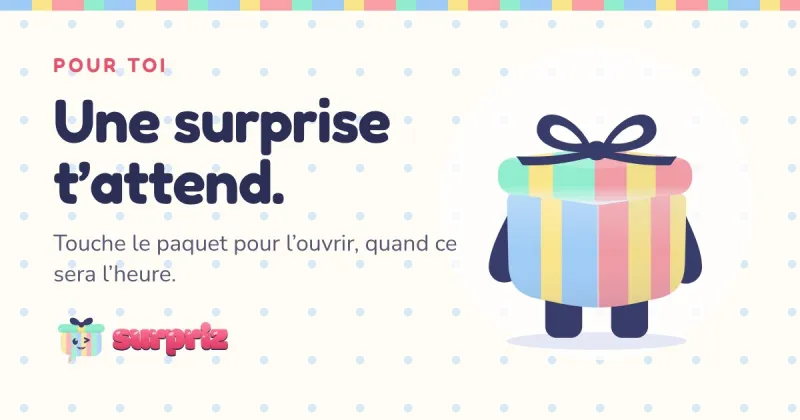Image de partage Surpriz pour l’occasion « Anniversaire » : un paquet fermé et « Une surprise t’attend »